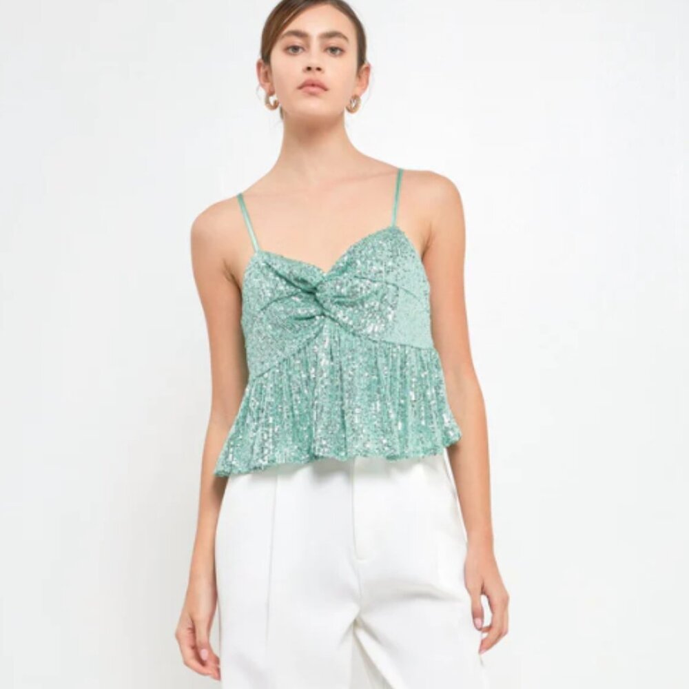 Endless Rose Sequin Camisole Top Babydoll in Green Size Large New NWT